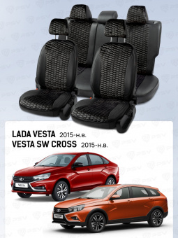 Чехлы Lada Vesta / Vesta SW Cross 2015-> велюр черный (терморомб Sota) "Статус"